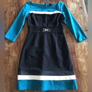 🆕 White House Black Market Dress 👗 Turquoise & Black SZ 6